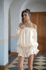 Lorelai Mini Dress White Glossy Pleated Tiered