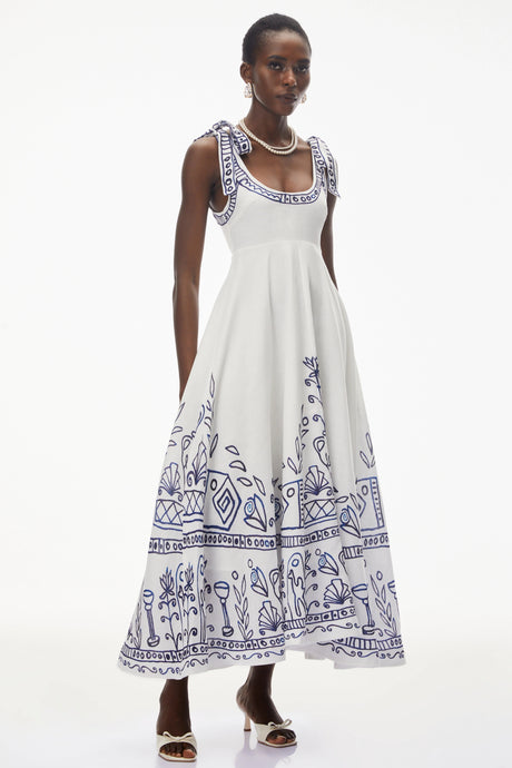 Liliana Maxi Dress White Color Block Print