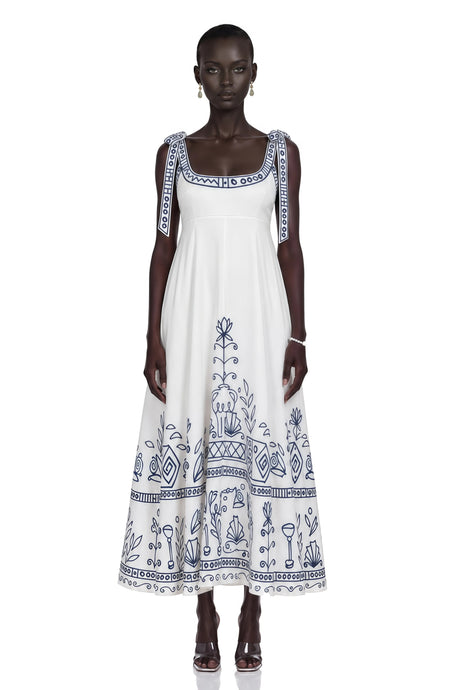 Corinna Maxi Dress White Color Block Print