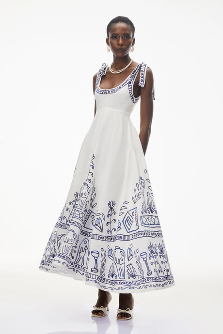 Liliana Maxi Dress White Color Block Print