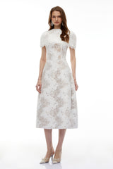 Brynn Midi Dress White Floral Lace with Cape