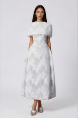 Brynn Midi Dress White Floral Lace with Cape