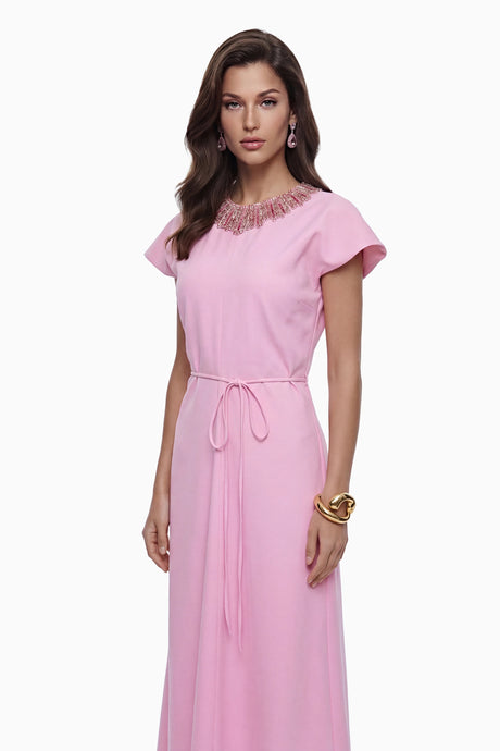 Egle Maxi Dress Pink Crystal Embellished