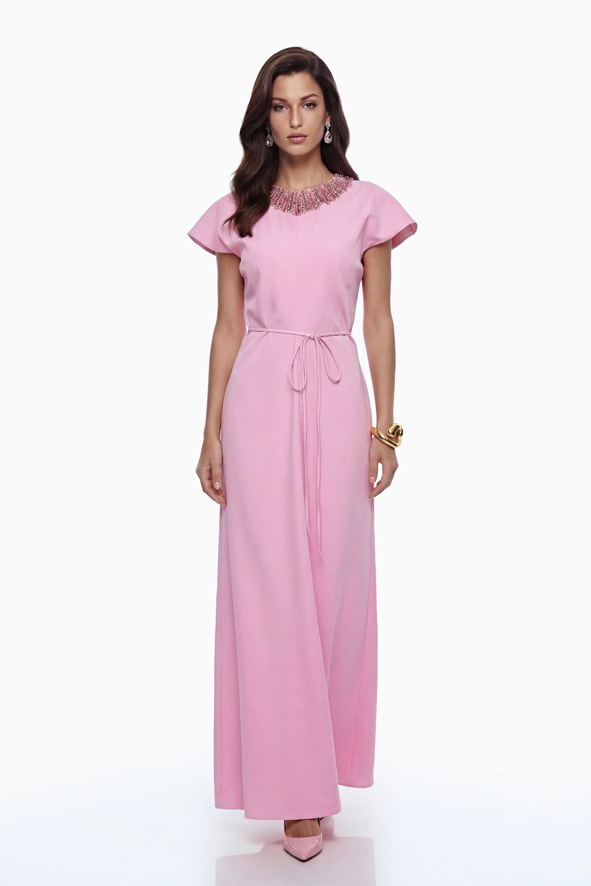 Egle Maxi Dress Pink Crystal Embellished