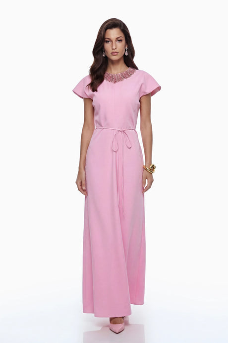 Egle Maxi Dress Pink Crystal Embellished