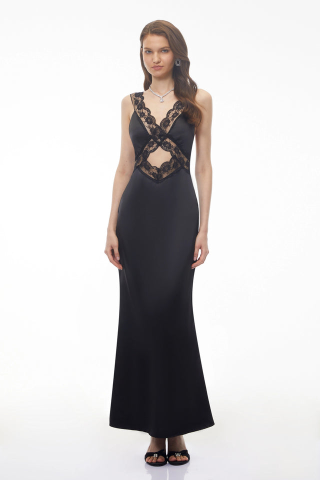 Malaya Maxi Dress Black Cut-Out Floral Lace