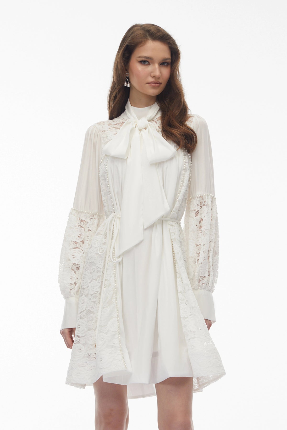 Sienna Mini Dress White with Floral Lace Panels