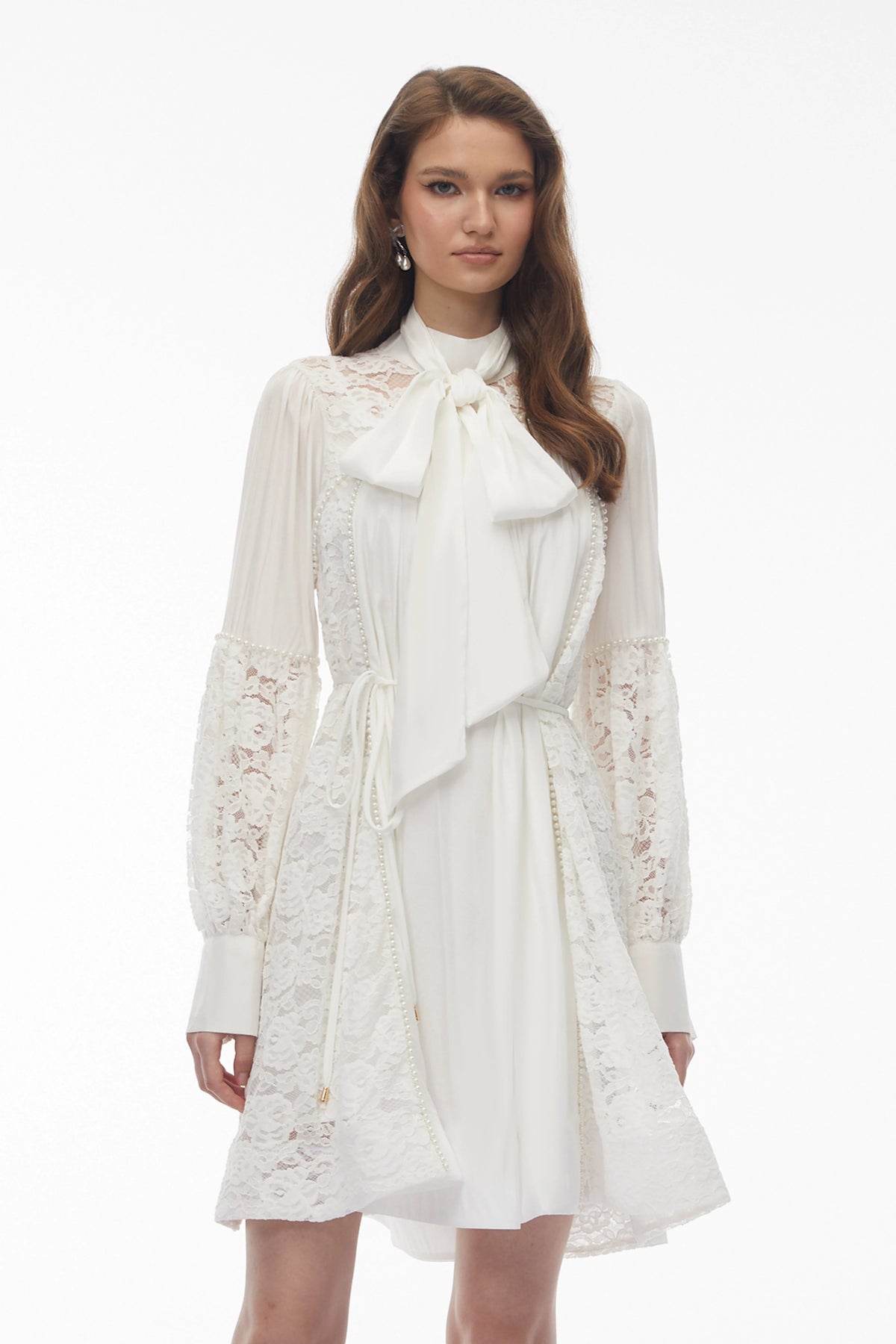 Sienna Mini Dress White with Floral Lace Panels