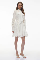 Sienna Mini Dress White with Floral Lace Panels