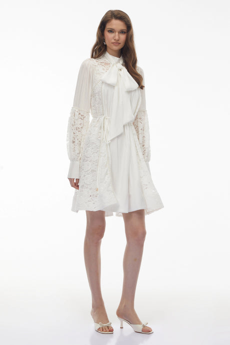 Sienna Mini Dress White with Floral Lace Panels