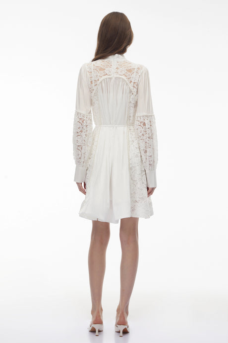 Sienna Mini Dress White with Floral Lace Panels