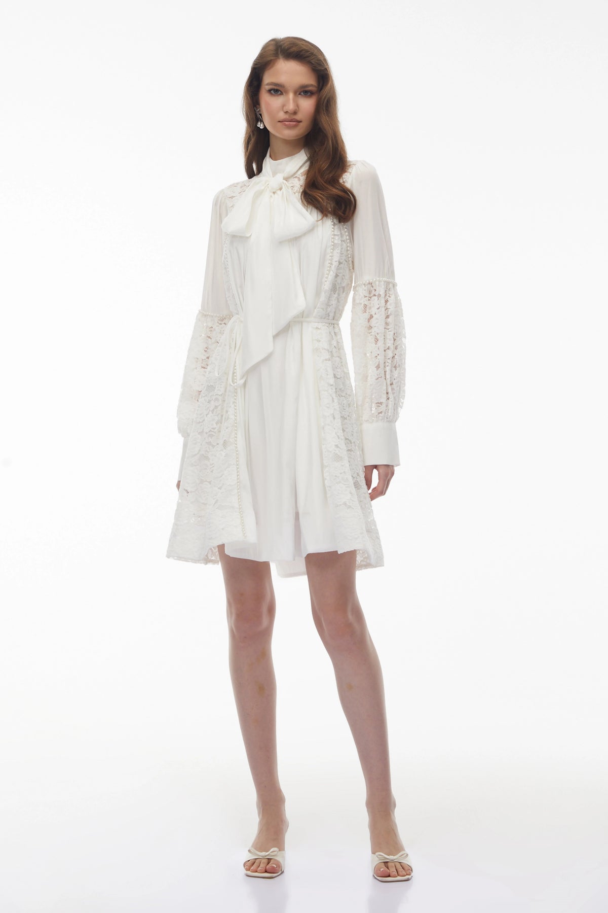 Sienna Mini Dress White with Floral Lace Panels