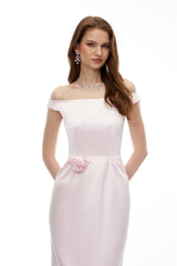 Mckenna Maxi Dress Pink Off Shoulder with 3D Petals