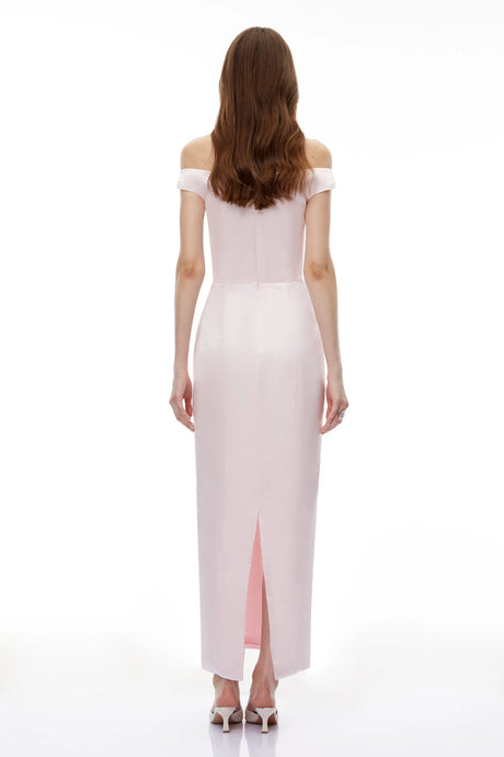 Mckenna Maxi Dress Pink Off Shoulder with 3D Petals