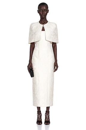 Caterinella Maxi Dress White Satin & Cape Set