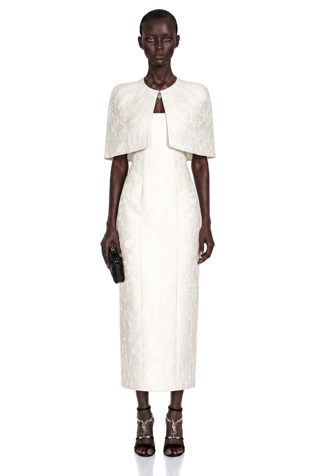 Caterinella Maxi Dress White Satin & Cape Set