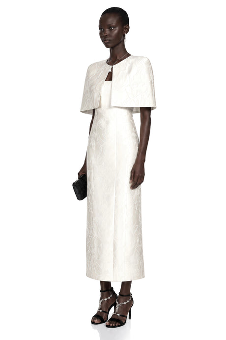 Caterinella Maxi Dress White Satin & Cape Set