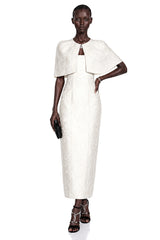 Caterinella Maxi Dress White Satin & Cape Set