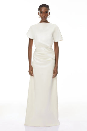 Serenity Maxi Dress White Asymmetrical Glossy