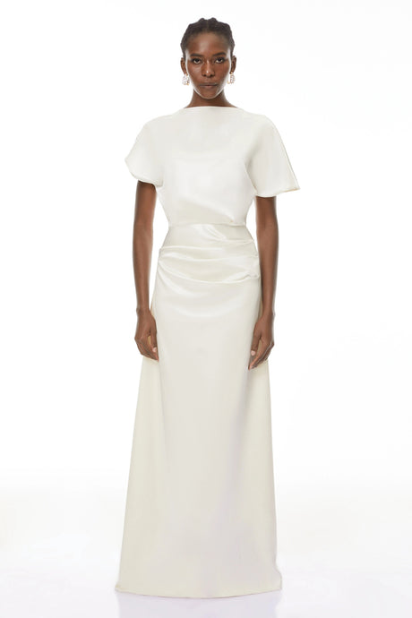 Serenity Maxi Dress White Asymmetrical Glossy
