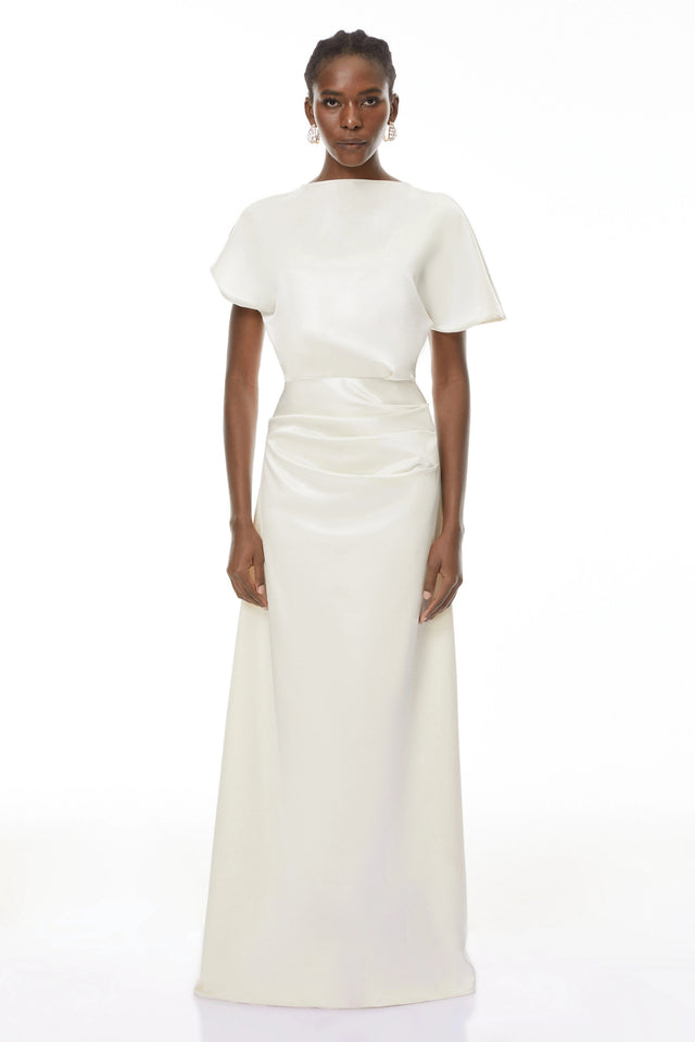 Serenity Maxi Dress White Asymmetrical Glossy