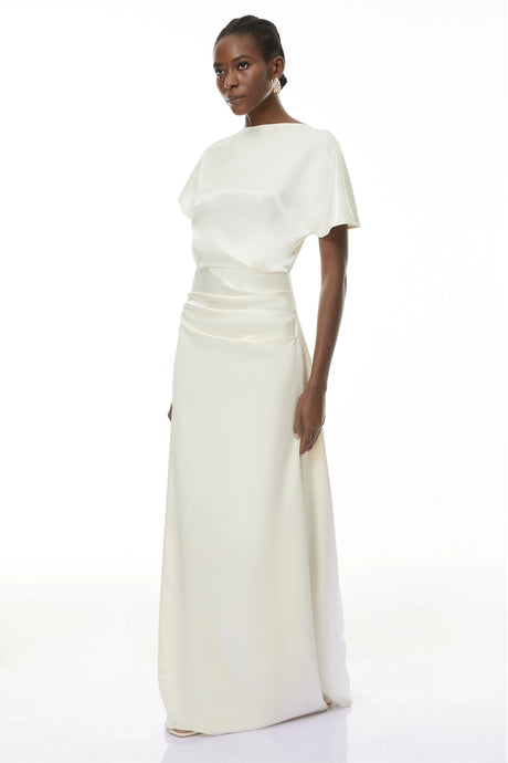 Serenity Maxi Dress White Asymmetrical Glossy