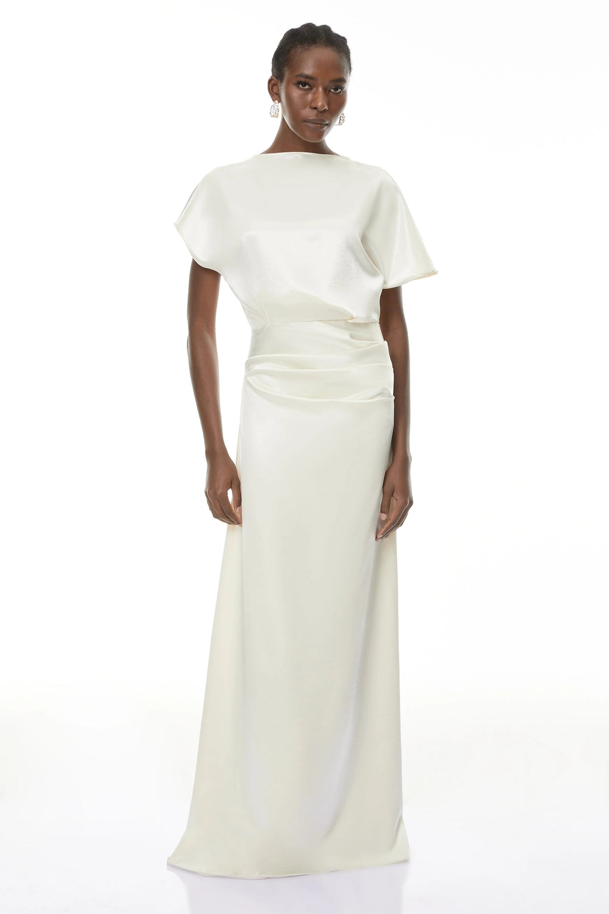 Serenity Maxi Dress White Asymmetrical Glossy