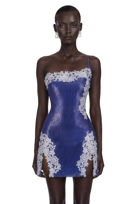 Catherine Mini Dress Purple Sequin with Lace
