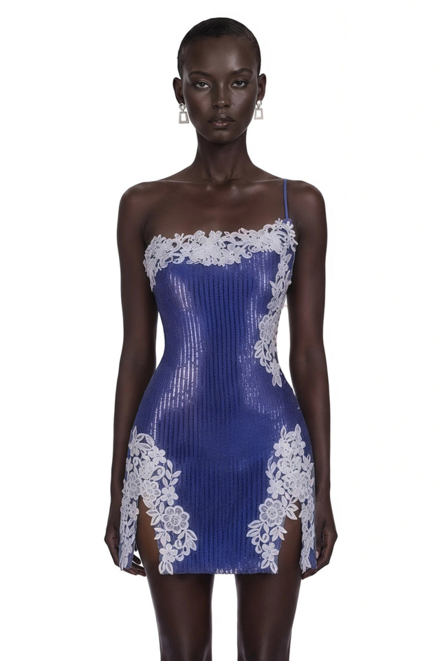 Catherine Mini Dress Purple Sequin with Lace