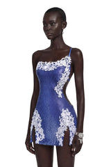 Catherine Mini Dress Purple Sequin with Lace